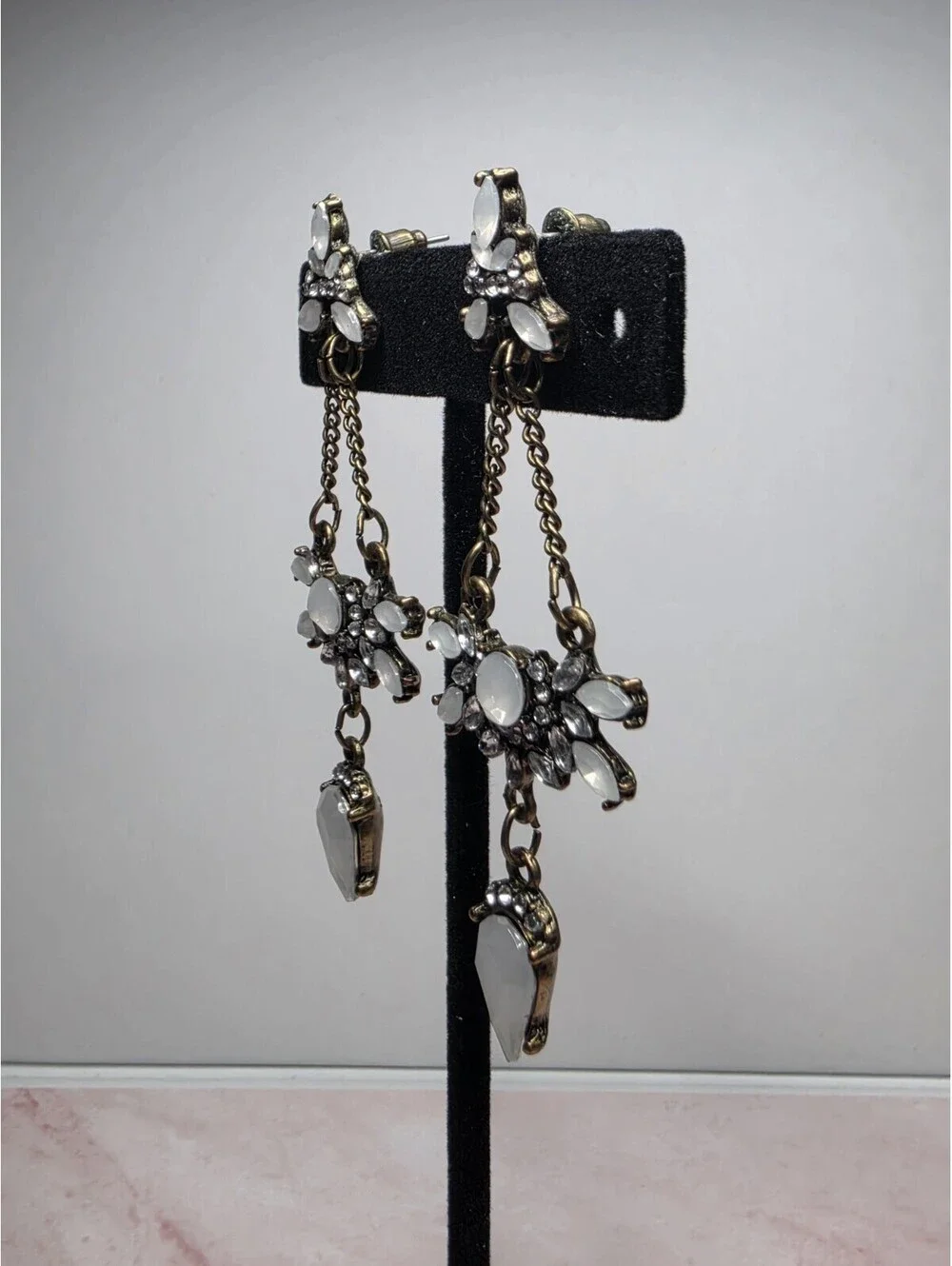 Large White Opal Faux Crystal Dangle Statement Chandelier Earrings